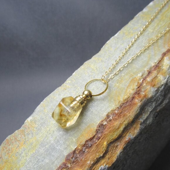 Nugget Citrine Necklace, Gemstone Perfume Bottle Pendant - Picture 1 of 6